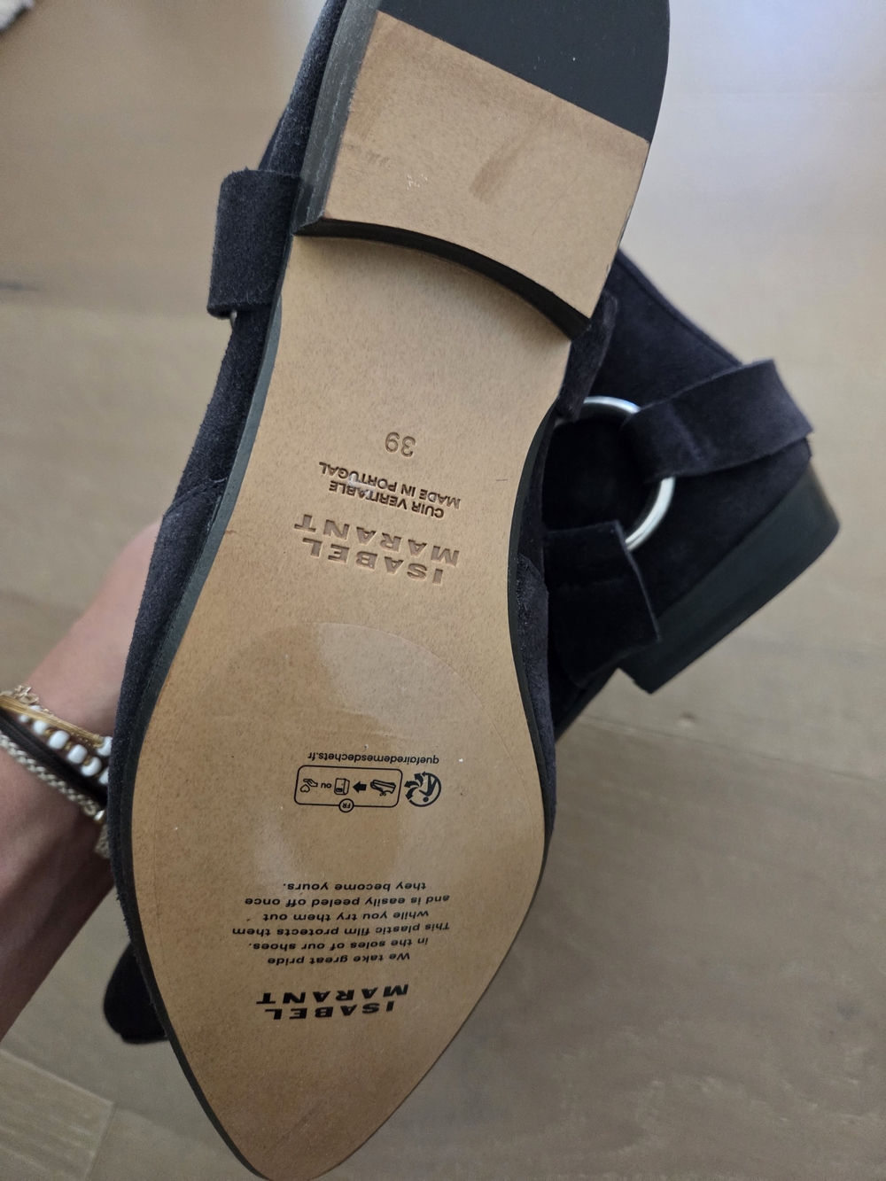Isabel Marant Black Suede Loafers with Silver Ring Detail